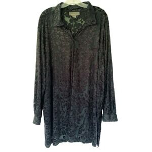 Lane Bryant Women's Size 26/28 Velvet Burnout Tunic Top Button Up Long Sleeve